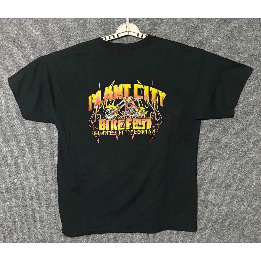 Gildan Plant City FL Bike Fest Graphic T Shirt Mens Black Motorcycle Biker Large